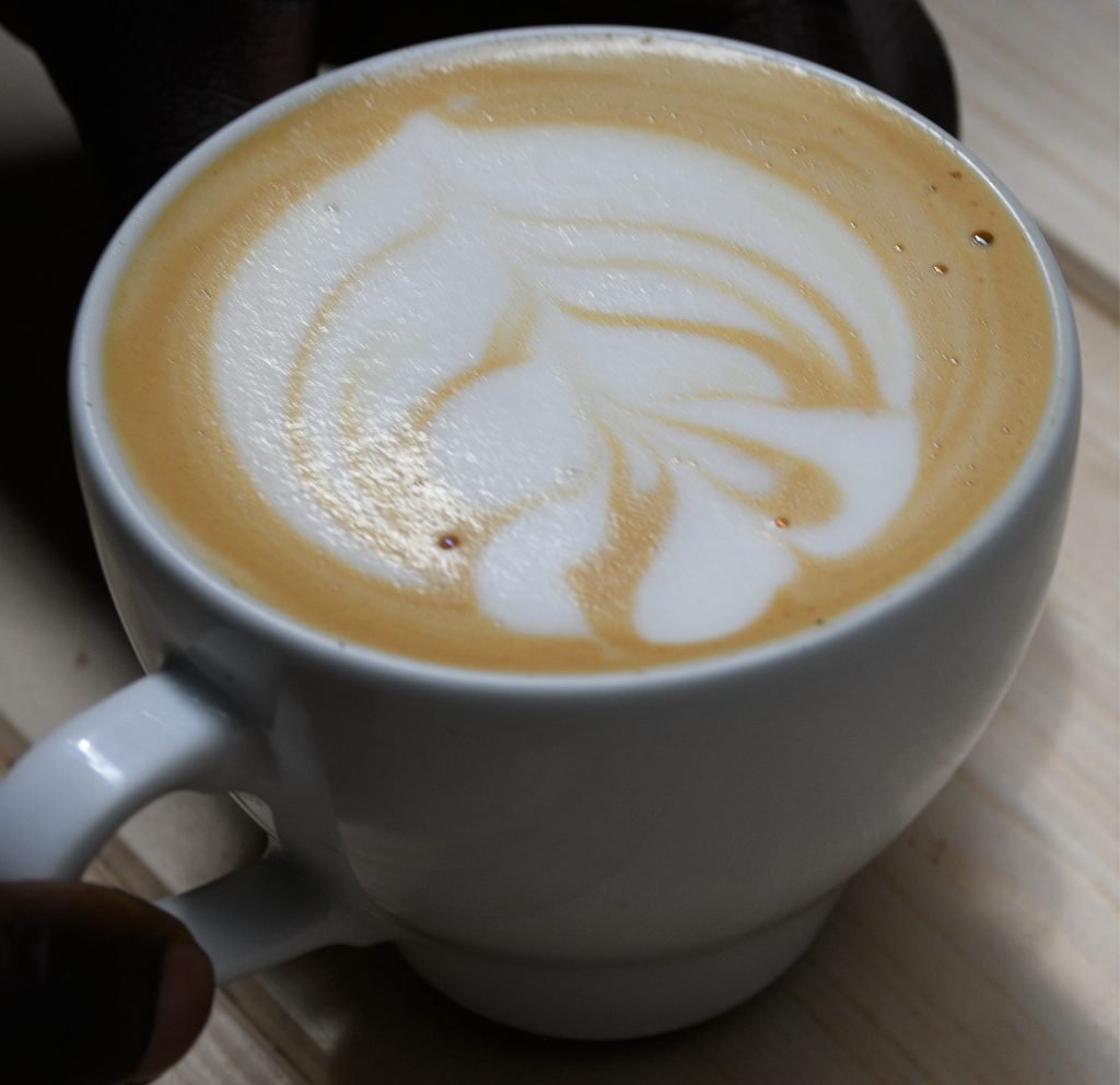 A cup of coffee made during a coffee artwork competition during the 19th Kenya National Barista Championship