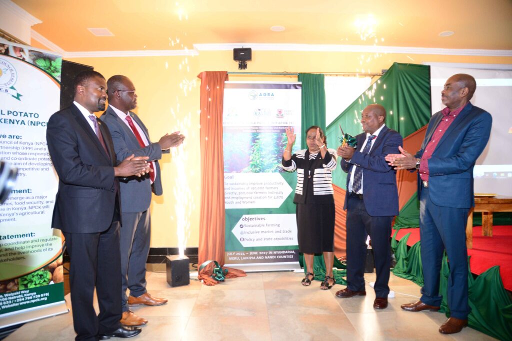 L R Dr. Moses Nyongesa Centre Director KALRO Tigoni John Macharia Coutry Director AGRA Prof. Miriam Mwangi Egerton University Mr. Douglas Mwangi Director State Dept. of Crops MOALD Mr. Mach