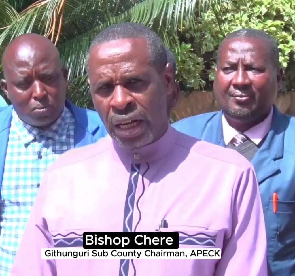 Bishop Chere Githunguri Sub County Chairman Association of Pentecostal and Evangelical Clergy of Kenya APECK