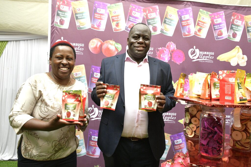 Wambugu Apple launches five freeze-dried fruit products Wambugu Apples Managing Director Mathew Njenga with his wife Kate display the new products
