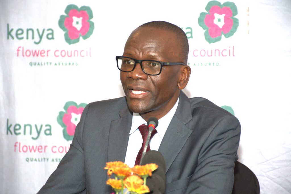 Kenya Flower Council KFC Chief Executive Officer Clement Tulezi engaging the media on matters floriculture