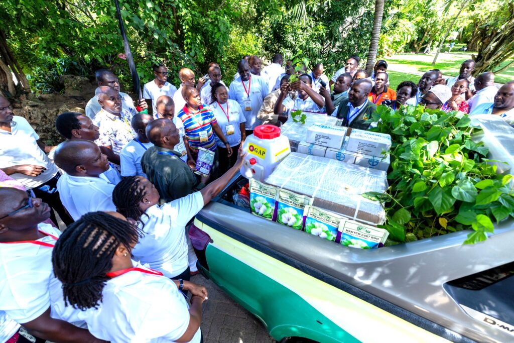 Farmers receiving cotton seedsbixa seedlings and pestcides
